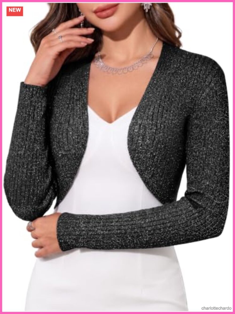 Sparkly Glitter Bolero Shrug Cropped Cardigan Long Sleeve V-Neck